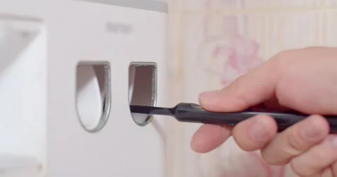 Press toothpaste from an automatic machine.Press toothpaste.Press the toothpaste Stock Footage 263334175