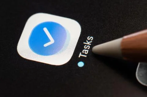 Press touch on tasks mobile application Stock Photos
