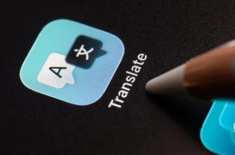 Press touch on Translate mobile application Stockfoto's