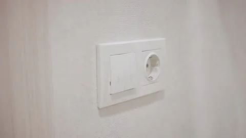 Press turn on/off electrical switch. Close-up. Stock Footage 150331910