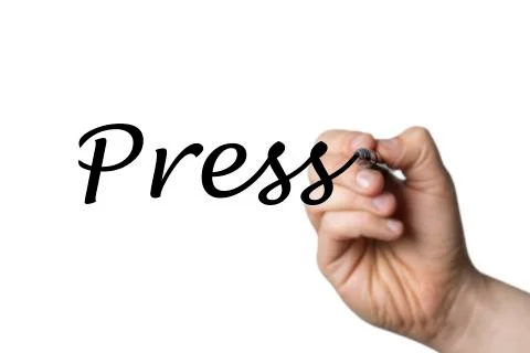 Press written by a hand Stock Photos