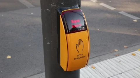 Press this yellow device to cross the road in Berlin, Germany Stock Footage 46157771
