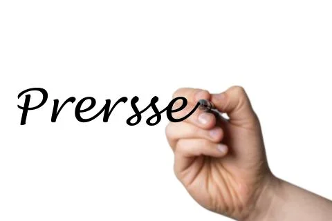 Presse written by a hand Stock Photos