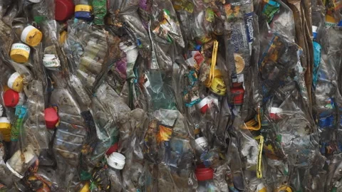 Pressed containers of plastic bottles and household containers Stock Footage 164795026