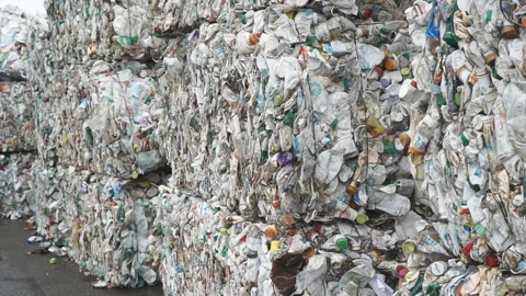 Pressed containers of plastic bottles and household containers Stock Footage 164796619