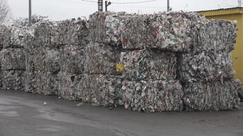 Pressed containers of plastic bottles and household containers Stock Footage 164797163
