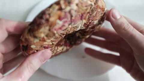 Pressed dry flowers herbal tea. Rose petals aromatherapy organic dry floral tea. Stock Footage 320052093