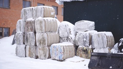 Pressed garbage plastic and paper recycling Stock Footage 105370881