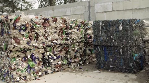 Pressed plastic bottles. Environment. Industry. Stock Footage 335688338