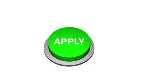 Pressing 3d Apply round button animation on white and green background. Round bu Stock Footage 310177252