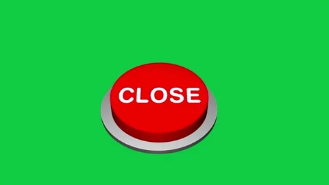 Pressing 3d Close round button animation on white and green background. Round bu Stock Footage 310178937