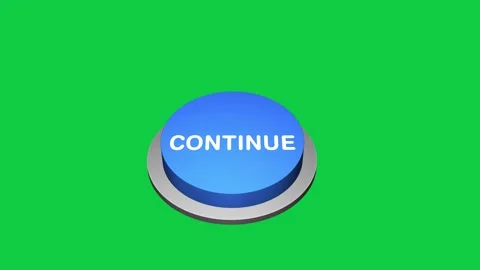 Pressing 3d CONTINUE round button animation on white and green background. Round Stock Footage 310183757