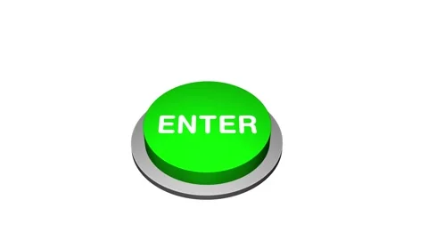 Pressing 3d Enter round button animation on white and green background. Round bu Stock Footage 310191364
