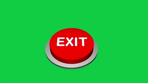 Pressing 3d Exit round button animation on white and green background. Round but Stock Footage 310191572
