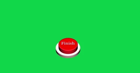 Pressing 3D Finish button animation. With Finish button text being pressed down Stock Footage 340333561