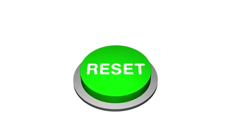 Pressing 3d Reset round button animation white and green background. Round butto Stock Footage 310232444