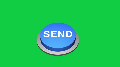 Pressing 3d Send round button animation white and green background. Round button Stock Footage 310233352