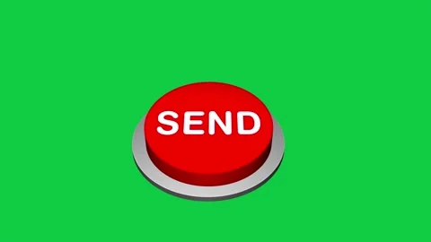 Pressing 3d Send round button animation white and green background. Round button Stock Footage 310233355