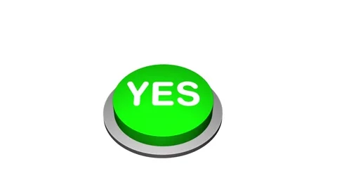 Pressing 3d Yes round button animation on white and green background. Round butt Stock Footage 310254217
