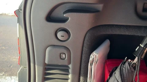 Pressing Automatic Trunk Button Inside Car Stock Footage 327730903