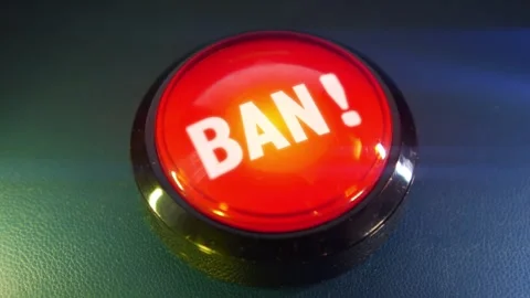 Pressing the big red button labeled with the message "Ban" Stock Footage 293217253
