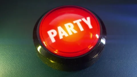 Pressing the big red button labeled with the message "Party" Stock Footage 293217908