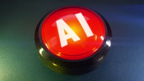 Pressing the big red button labeled with the message "AI" Stock Footage 293218362