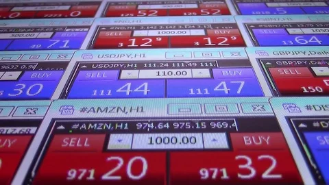 Pressing buy button forex stock market quotes ticker board close up- new quality Stock Footage 80248473