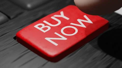 Pressing a buy now button on the keyboard. 3D render. Stock Illustration