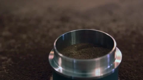 Pressing coffee espresso grounds Video stock 169260226