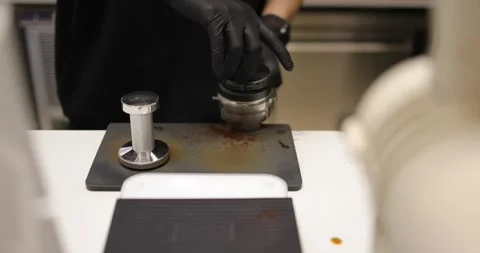 Pressing Coffee Grinds Espresso Machine Stock Footage 263040922