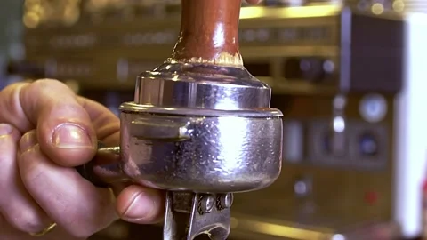 Pressing Coffee Tamper Stock Footage 218623000