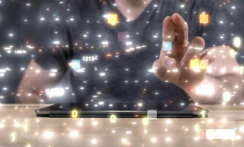 A pressing document icon over computer binary code Stock Photos