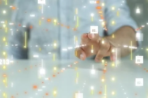 A pressing document icon over computer binary code Stock Photos