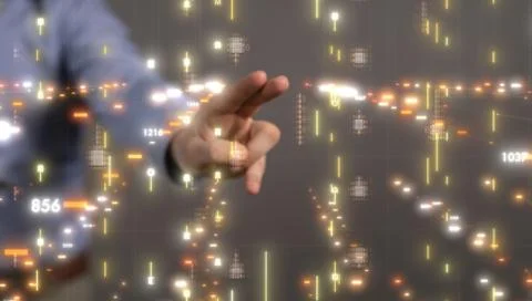 A pressing document icon over computer binary code Stock Photos