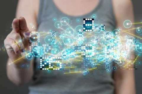 A pressing document icon over computer binary code Stock Photos