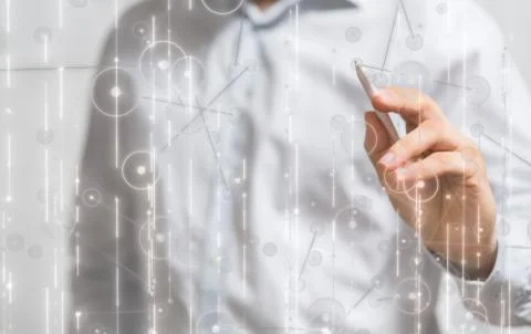 A pressing document icon over computer binary code Stock Photos