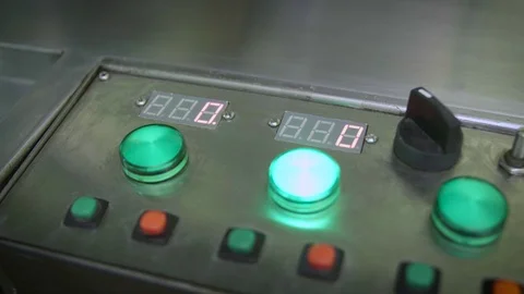 Pressing green and red buttons on modern industrial equipment Stock Footage 102460891