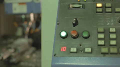 Pressing important technology button at control panel in plant Stock Footage 65303226