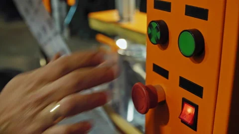 Pressing important technology button at control panel in plant Stock Footage 101350141