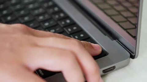 Pressing Laptop Power Button in Close Up View 스톡 동영상 347626677