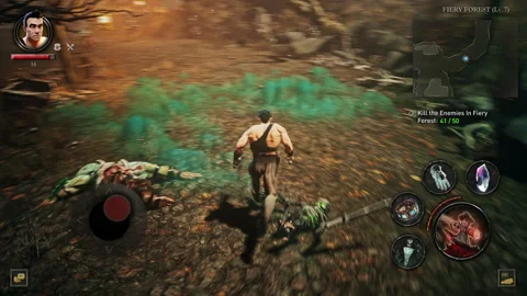 Pressing Mobile Interface Buttons To Attack Monsters In Digital Video Game Stock Footage 255144193