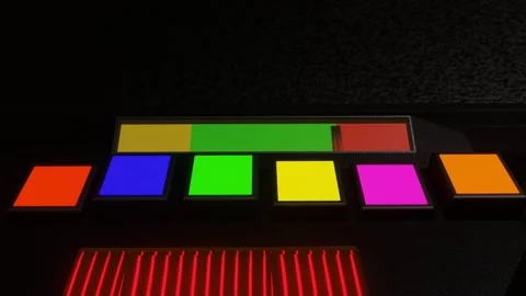 Pressing multi-colored buttons on a mixing console on a dark background. concept Stock Footage 311720804