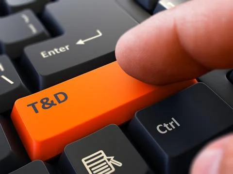 Pressing Orange Button T and D on Black Keyboard Stock Illustration