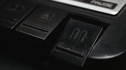 Pressing Pause Button On And Off An Black Old Retro Vintage Cassette Tape Player Stock Footage 147875570