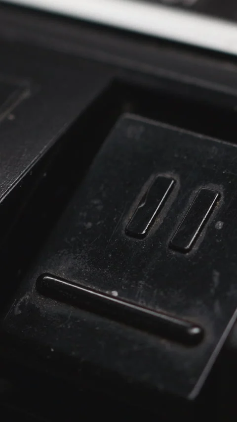 Pressing Pause Button On And Off An Black Old Retro Vintage Cassette Tape Player Stock Footage 268106541