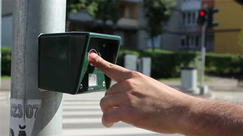 Pressing Pedestrian Traffic Light Button Stock Footage 46124693