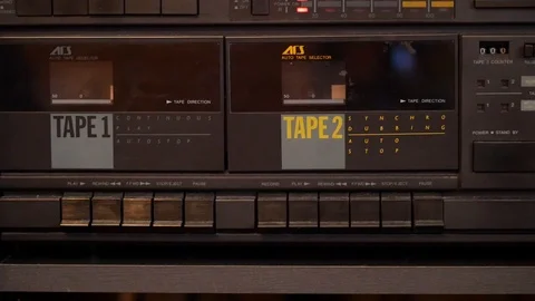 Pressing play and stop button on vintage audio system Stock Footage 88256851