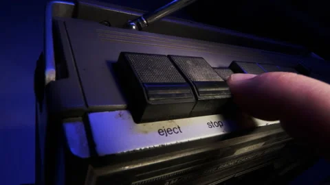 Pressing play and stop button on old vintage retro receiver, cassette player Video stock 158650341
