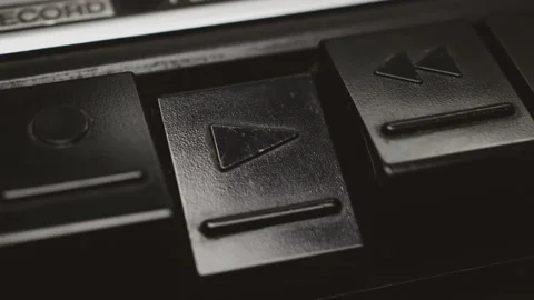 Pressing Play Button On And Off An Black Old Retro Vintage Cassette Tape Player  Stock Footage 147875239
